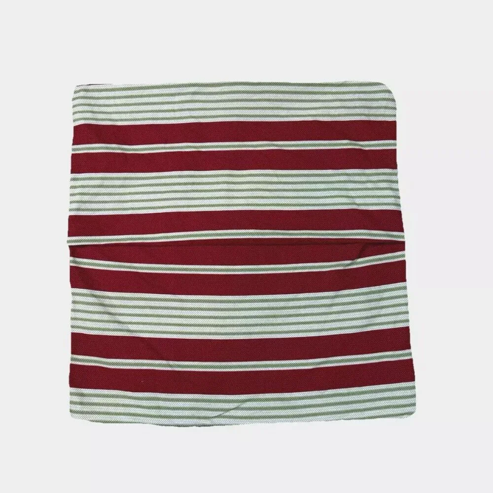 2 Handmade Waverly Pillowcases Shams Covers Pair Red Green White Stripe Euro 17